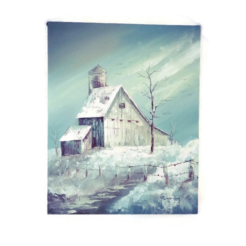 Winter Scape Barn Oil Painting Beautiful